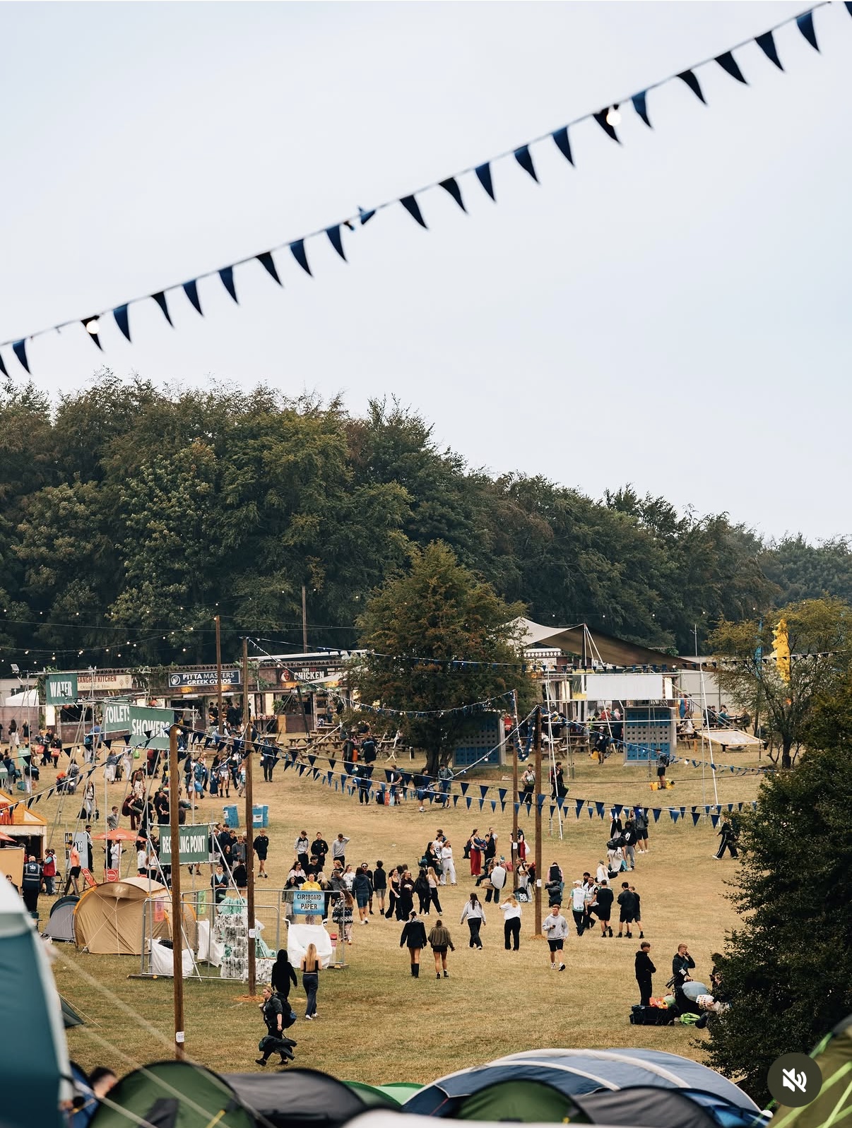 Festival crowds gathered beneath bunting